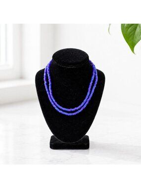 Vintage Multi-Strand Cobalt Blue Glass Beaded Necklace With Lobster Clasp Closur